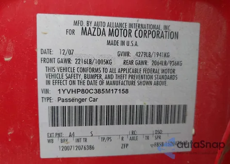 2008 Mazda Mazda6 I Sport Ve z USA, uszkodzony, nr VIN 1YVHP80C385M17158